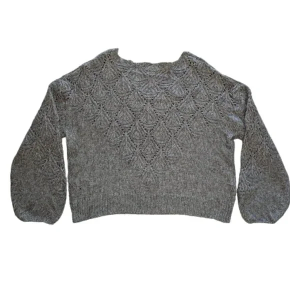Q&A Gray Textured Knit Balloon Sleeve Sweater Wool Blend – Size XL - Picture 3 of 9